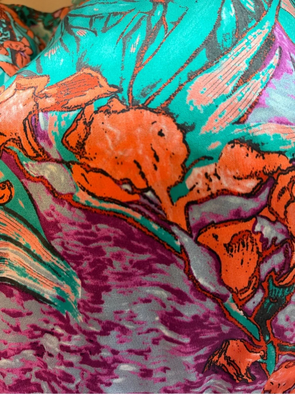 Van Gogh Inspired Vibrant Orange Floral Silk Scarf